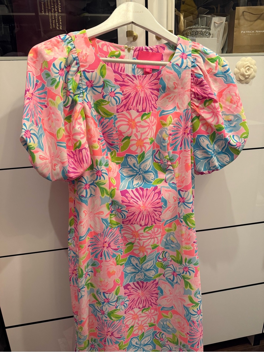 Lilly Pulitzer Pink Multi Floral Puff-Sleeve maxi Dress